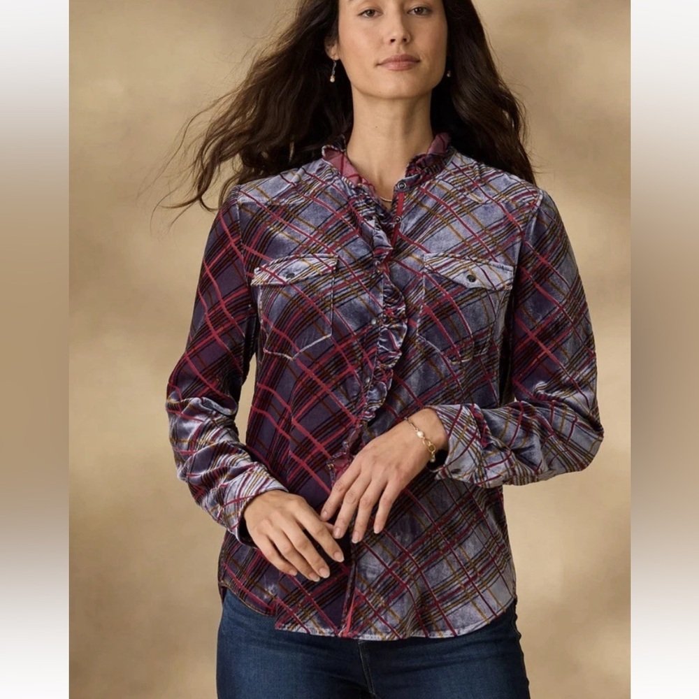 Sundance Gretel Plaid Velvet Shirt Size XS